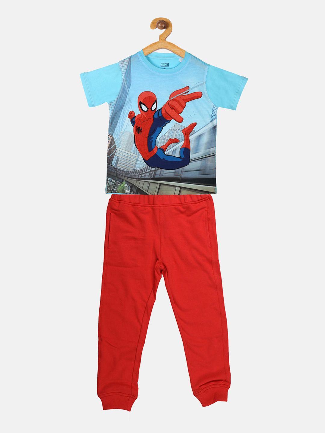 yk marvel boys blue & red printed t-shirt with joggers