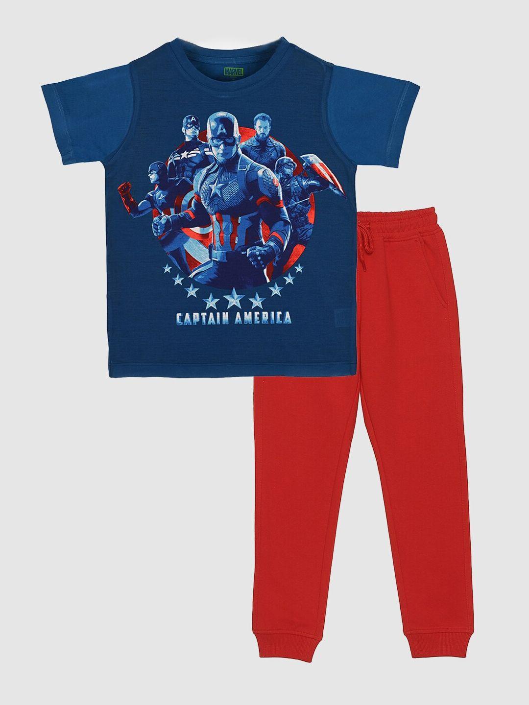 yk marvel boys captain america printed t-shirt with joggers