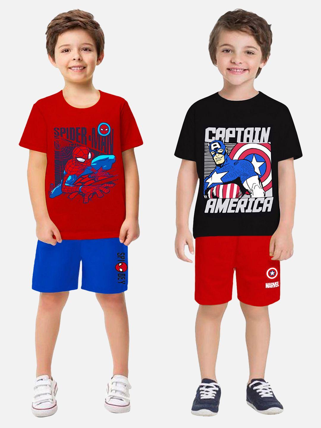 yk marvel boys pack of 2 captain america & spider man printed clothing sets