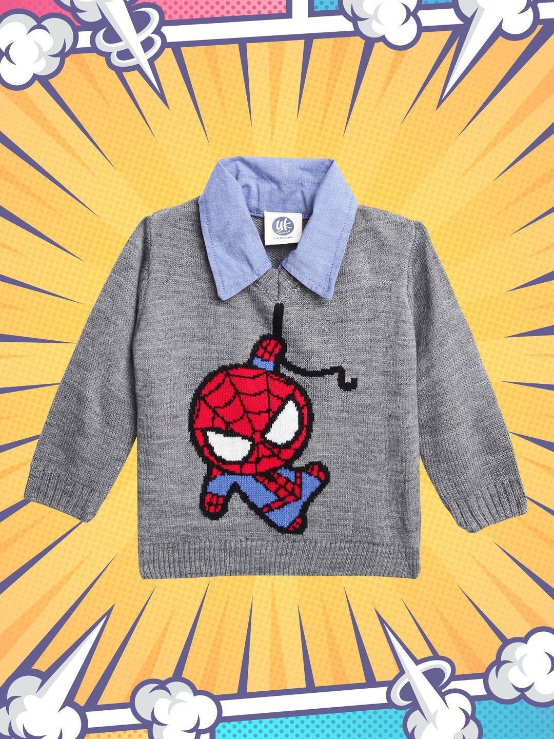 yk marvel infant boys grey & red spiderman self design pullover