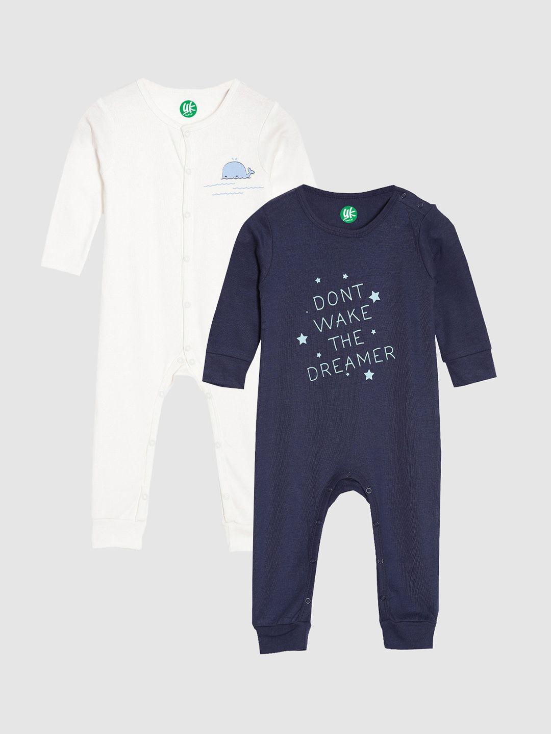 yk organic infant boys pack of 2 navy blue and off white organic cotton rompers