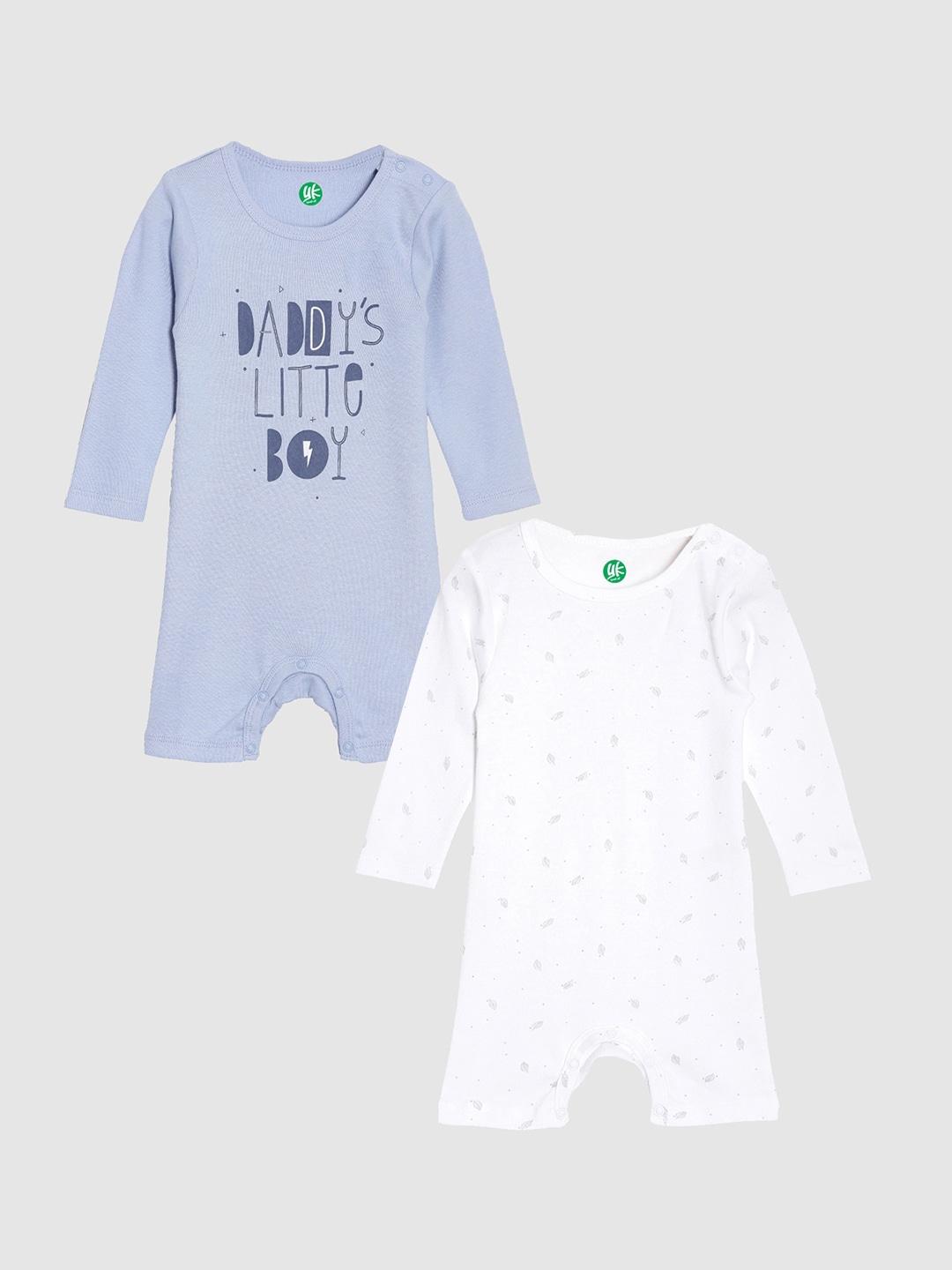 yk organic infant boys pack of 2 printed pure organic cotton rompers