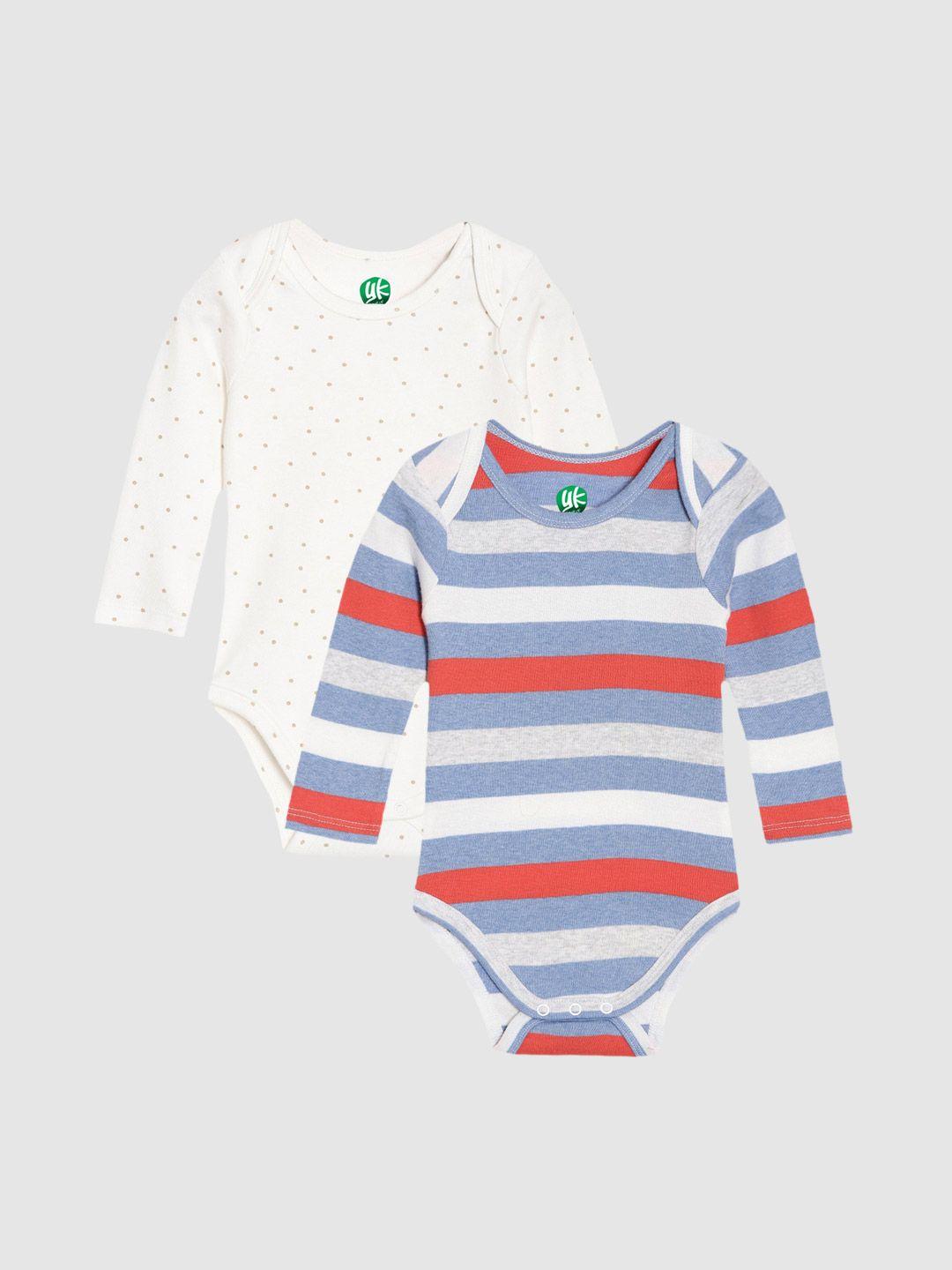 yk organic pack of 2 blue & white striped organic cotton rompers