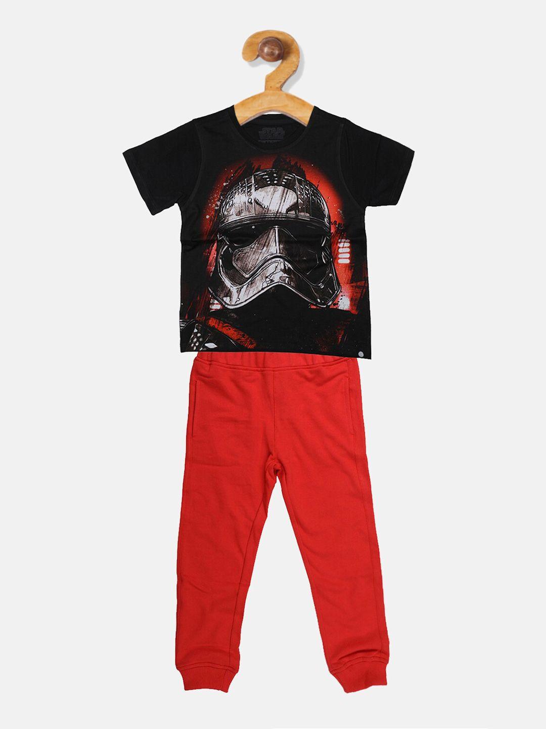 yk star wars boys black & red printed t-shirt with joggers