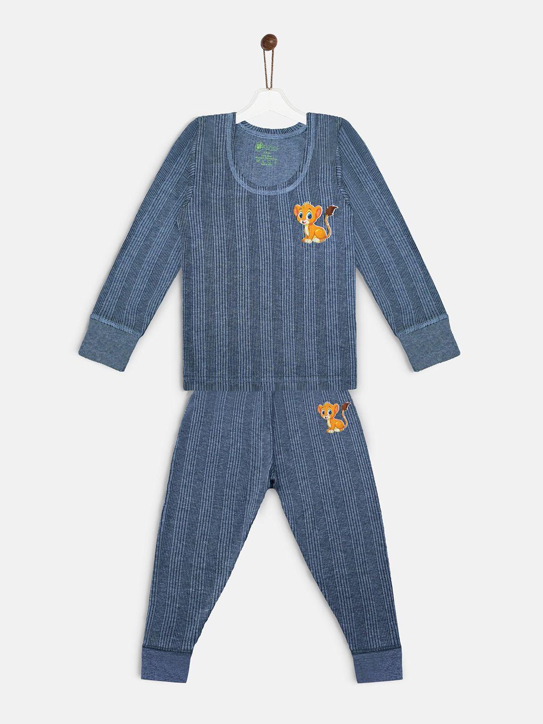 yk basics kids blue & black striped thermal set