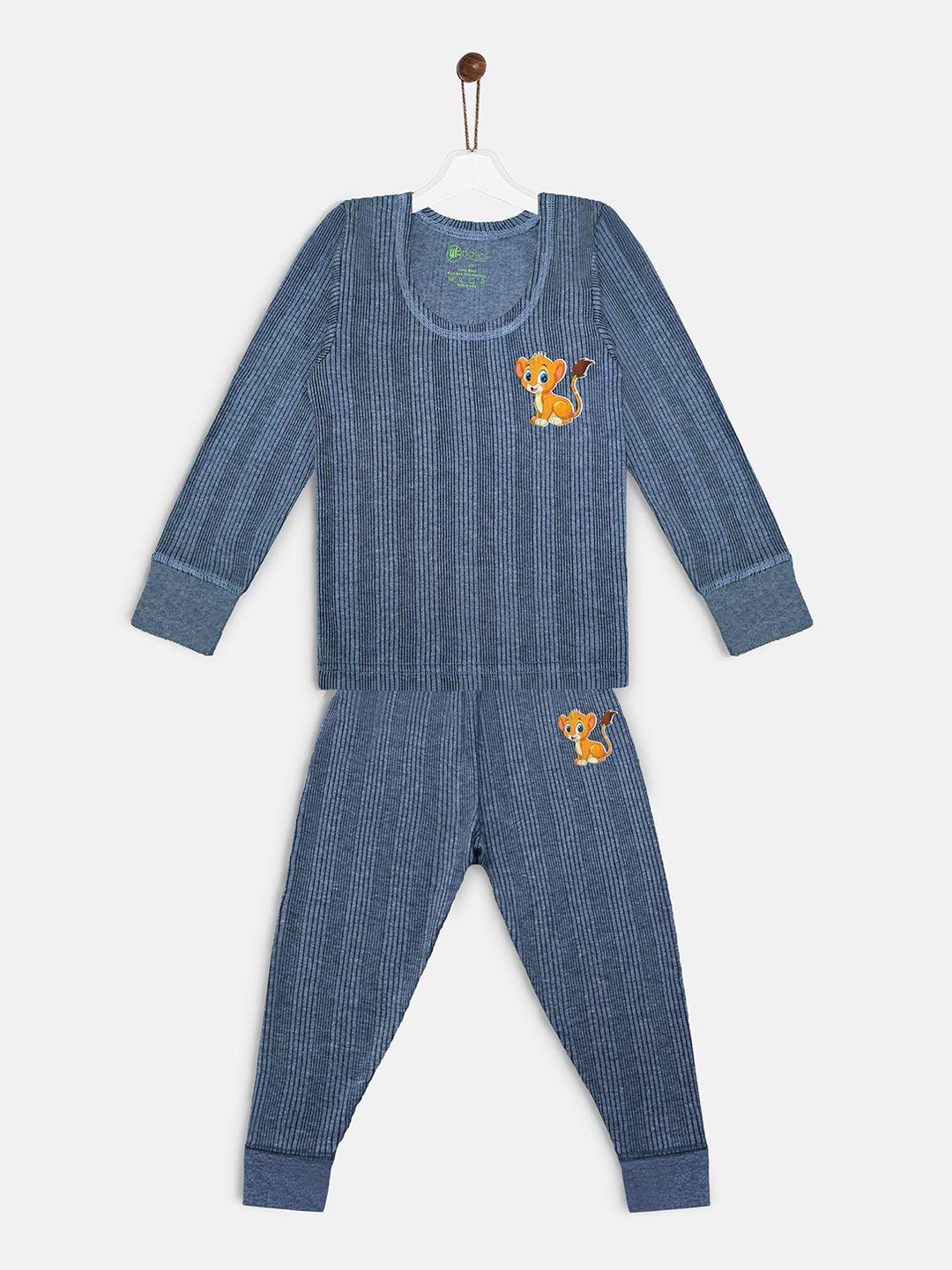 yk basics kids blue striped ribbed thermal set