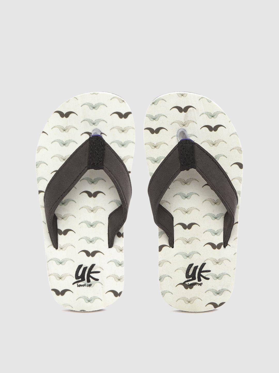 yk boys black & white moustache print thong flip-flops