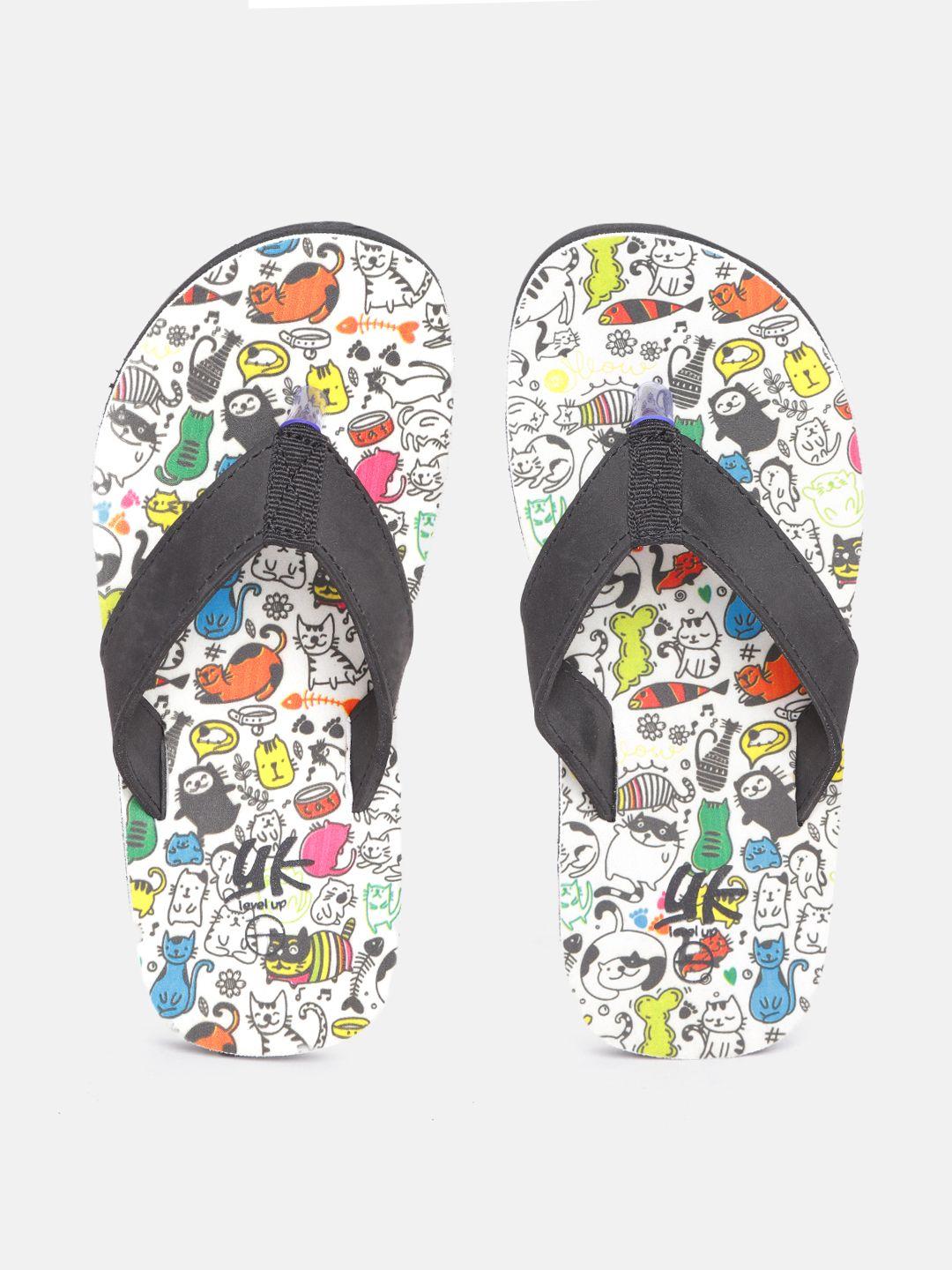 yk boys black & white printed thong flip-flops