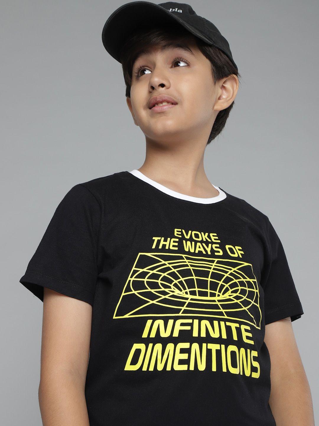 yk boys black & yellow printed pure cotton t-shirt