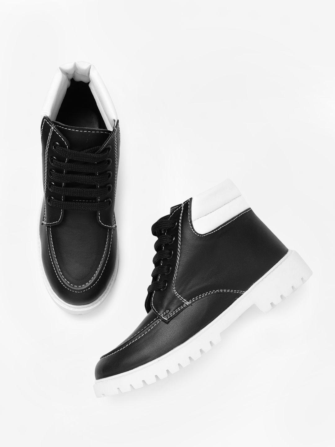 yk boys black solid mid-top sneakers