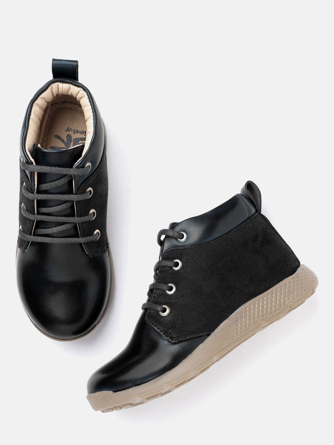 yk boys black solid mid-top wide sneakers