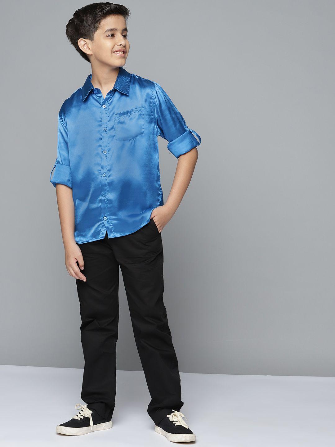 yk boys blue & black solid shirt with trousers