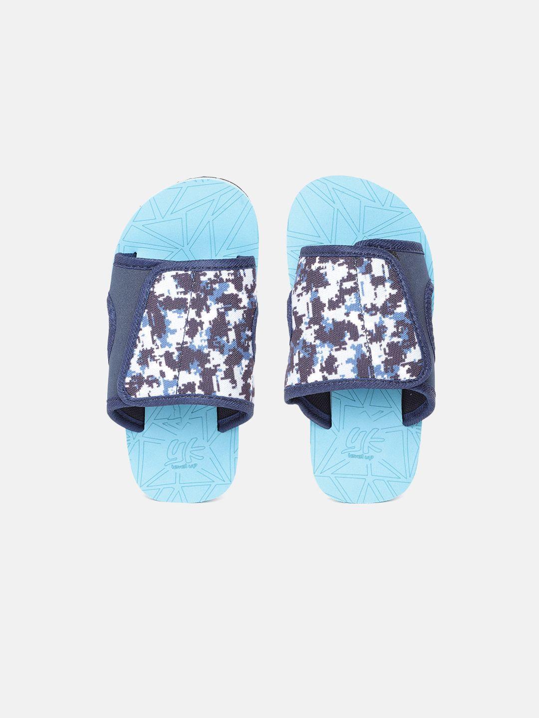 yk boys blue & brown abstract print sliders