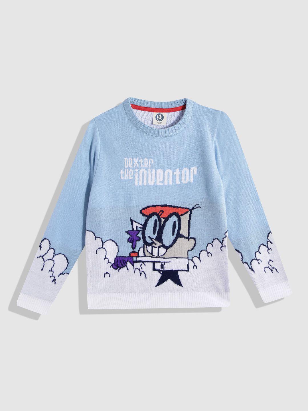 yk boys blue & white dexter printed pullover