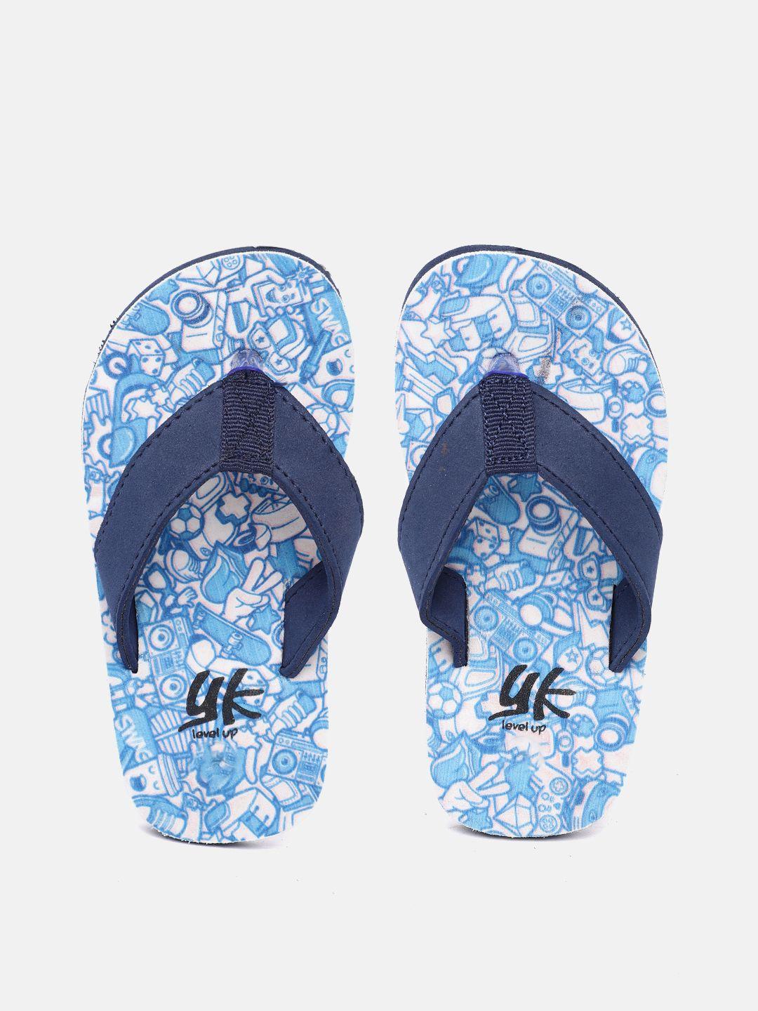 yk boys blue & white printed thong flip-flops