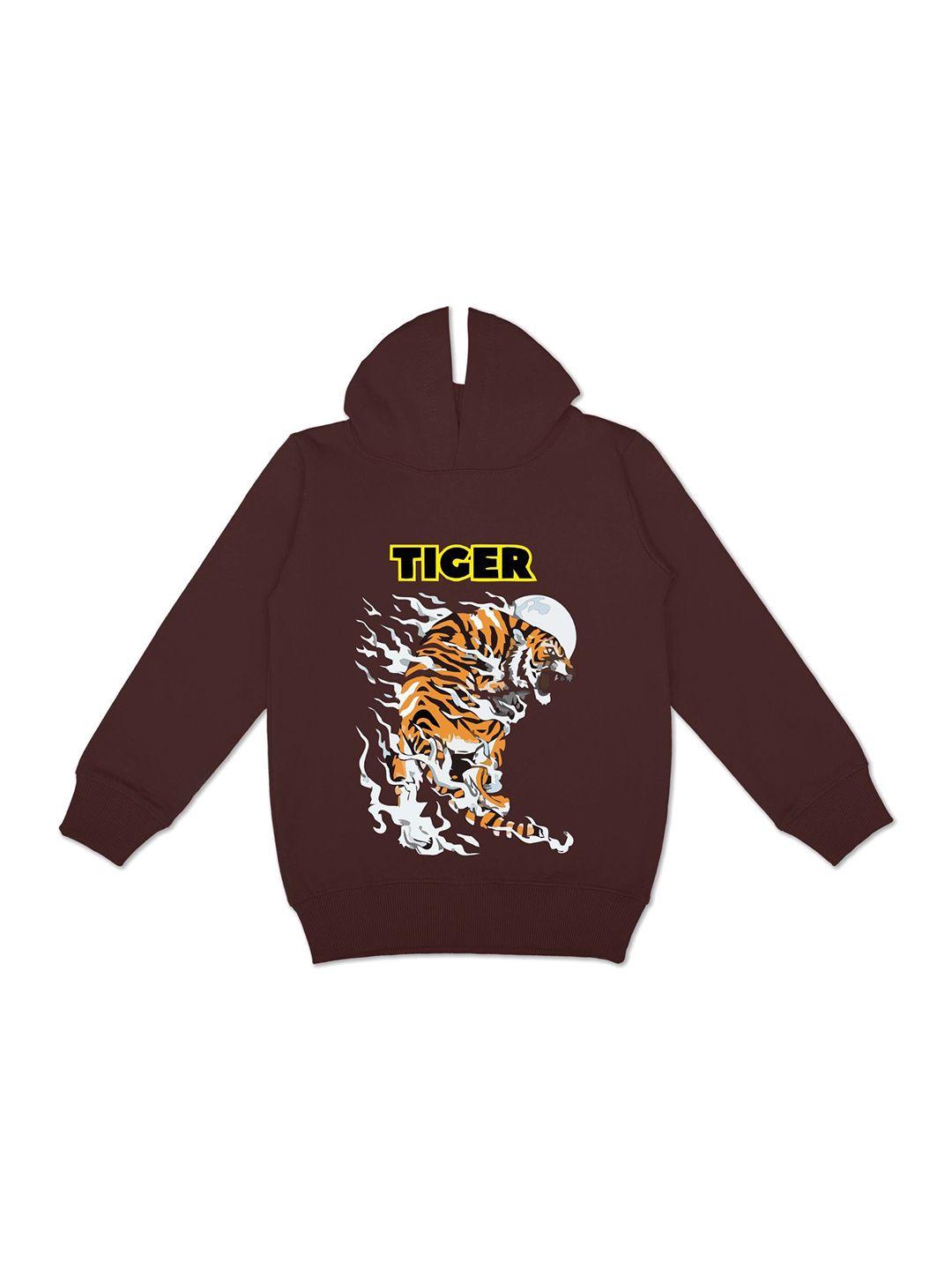 yk boys brown printed hooded sweatshirt