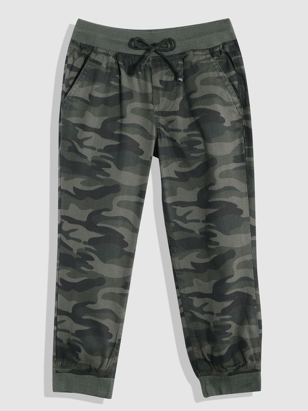 yk boys camouflage printed slim fit pure cotton joggers