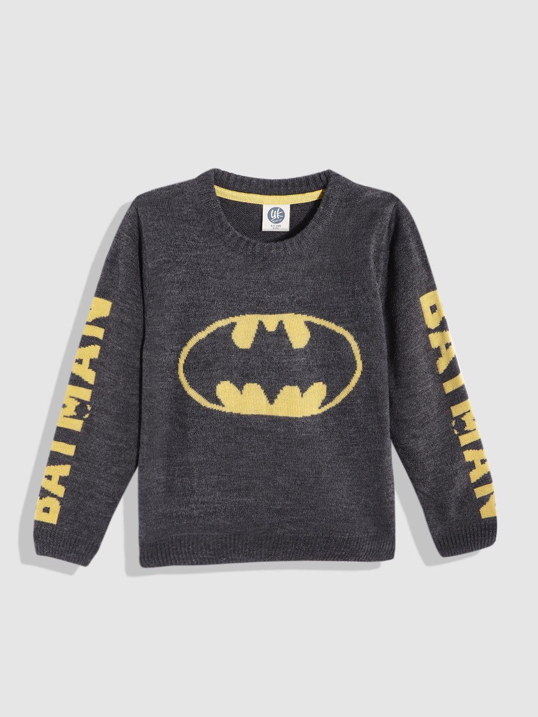 yk boys charcoal grey & yellow batman jacquard pullover