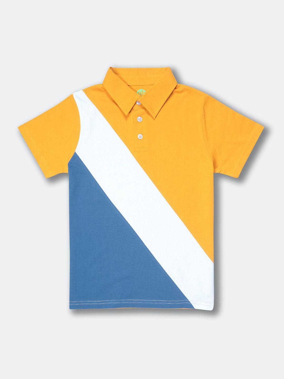 yk boys colourblocked polo collar cotton t-shirt