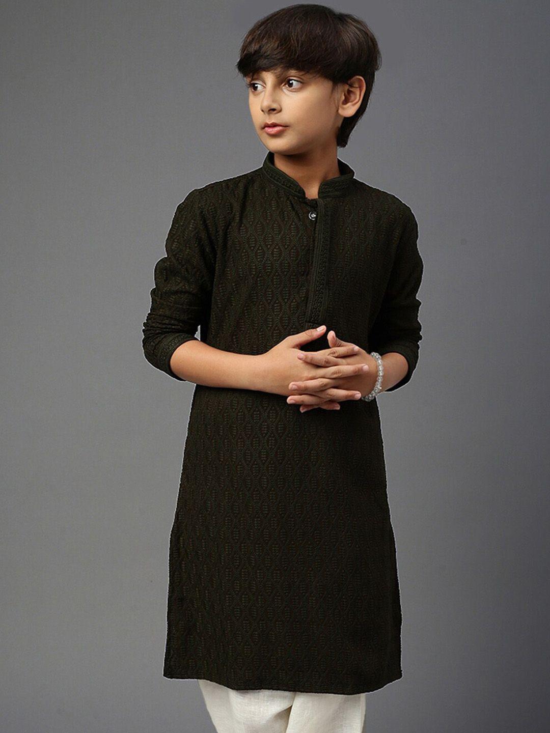 yk boys ethnic motif chikankari embroidered straight kurta