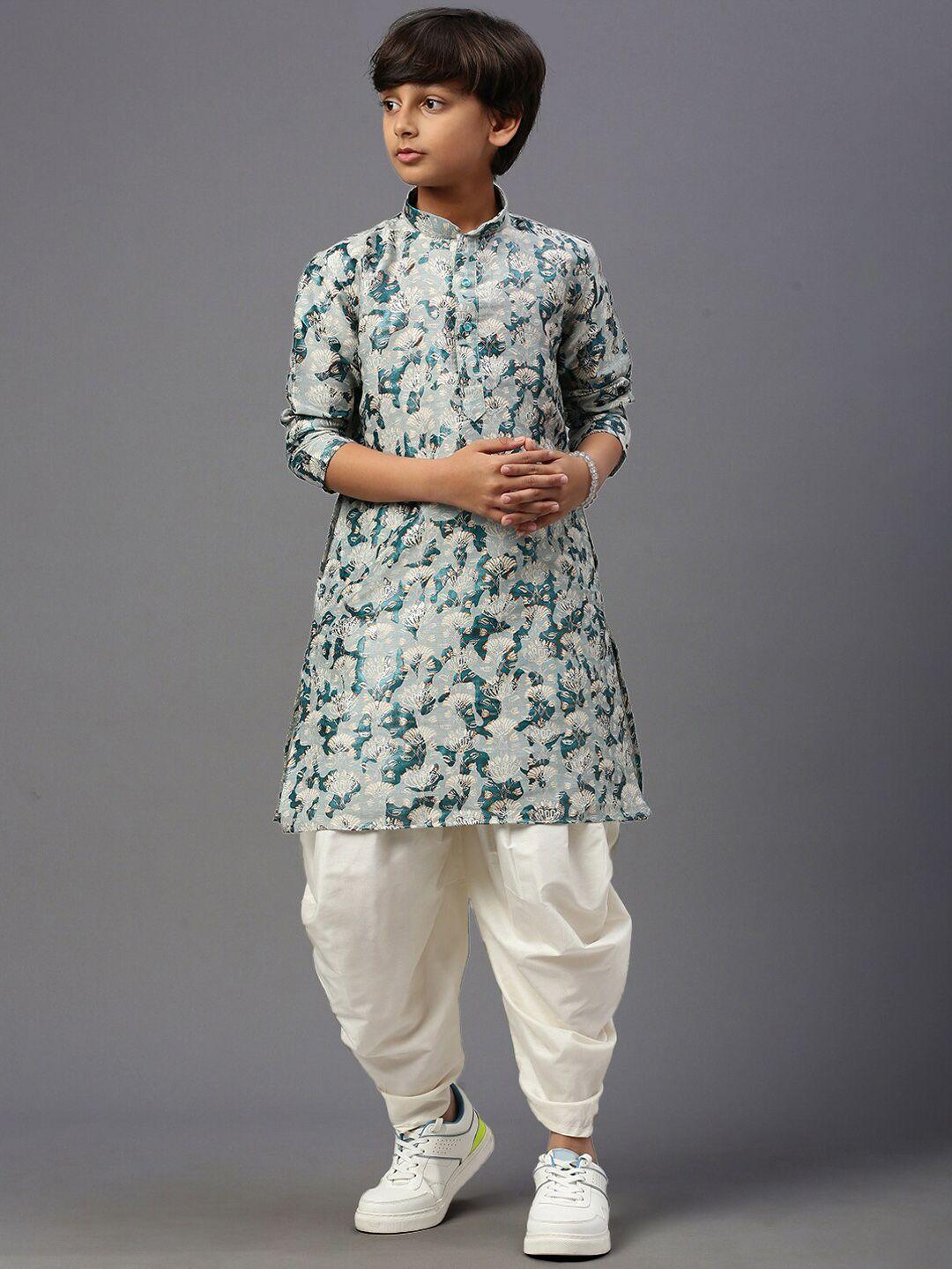 yk boys floral printed regular kurta with dhoti pants