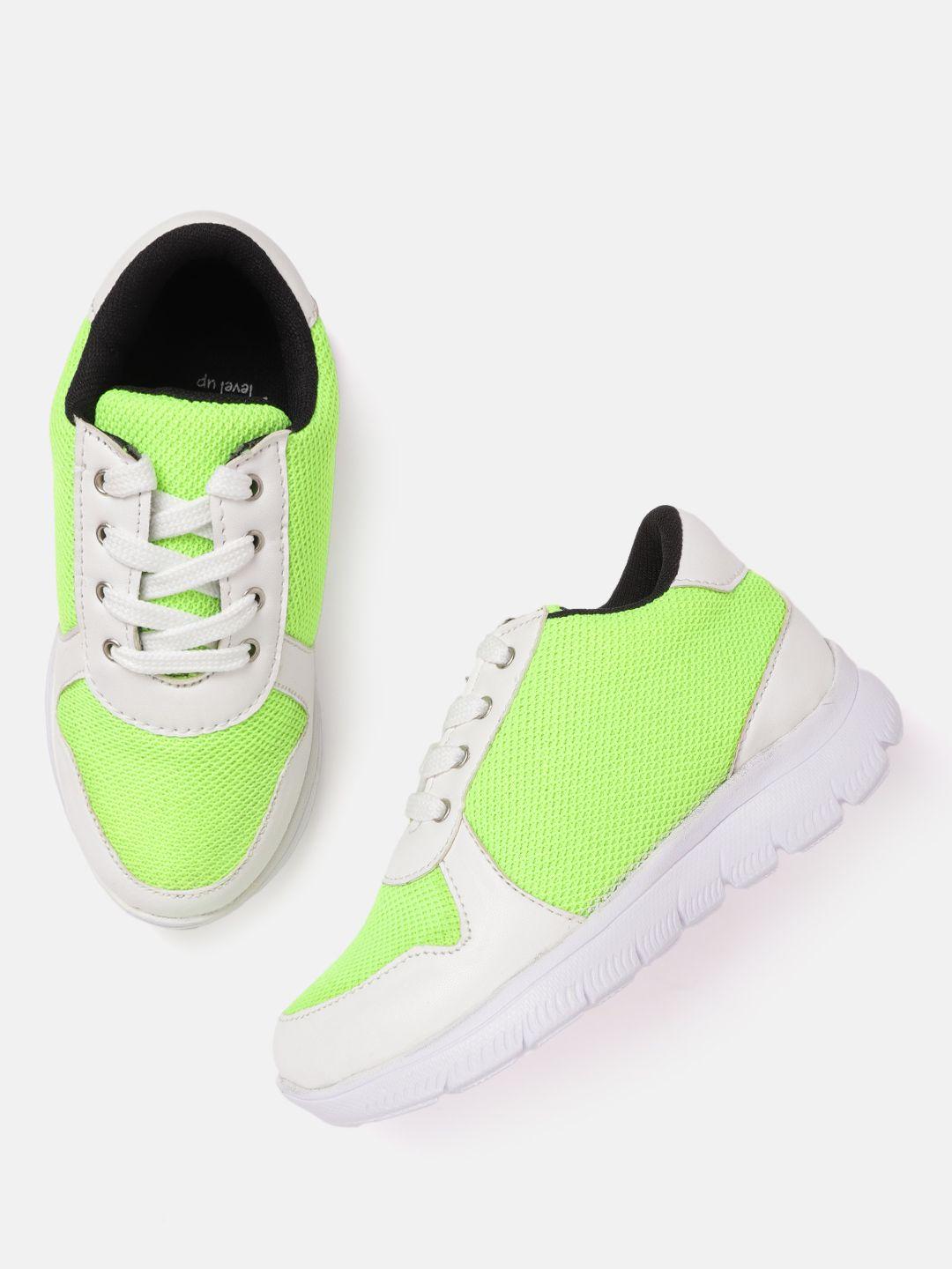 yk boys fluorescent green & white woven design sneakers
