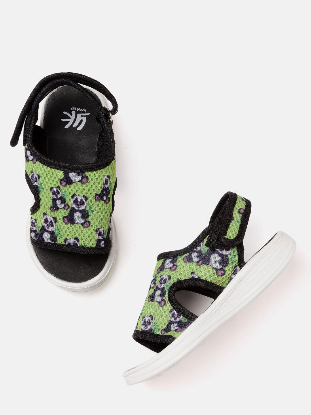 yk boys green & black panda printed sports sandals