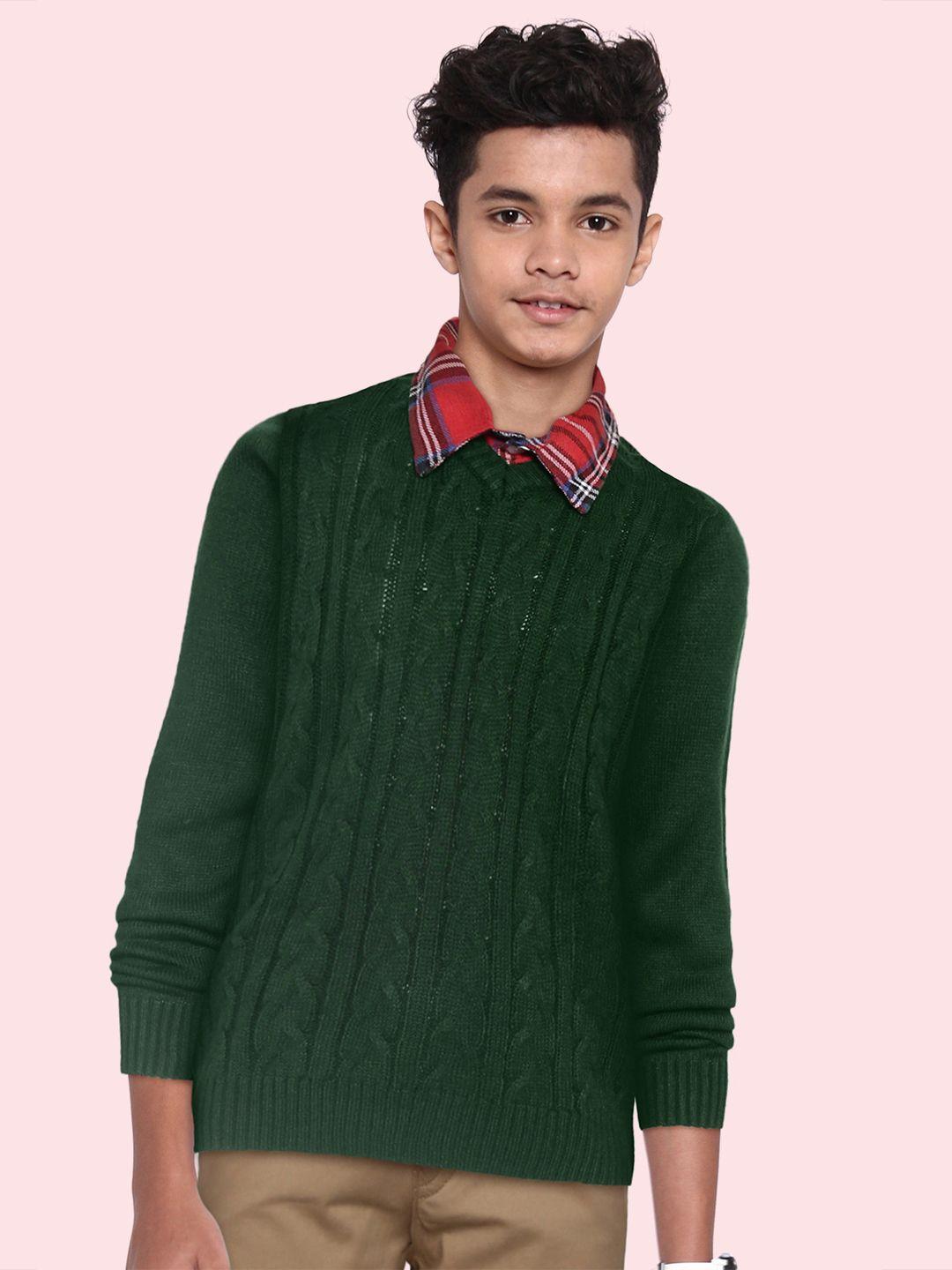 yk boys green & red cable knit sweater