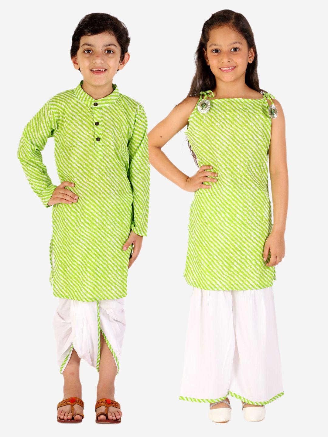 yk boys green leheriya printed kurta with dhoti pants