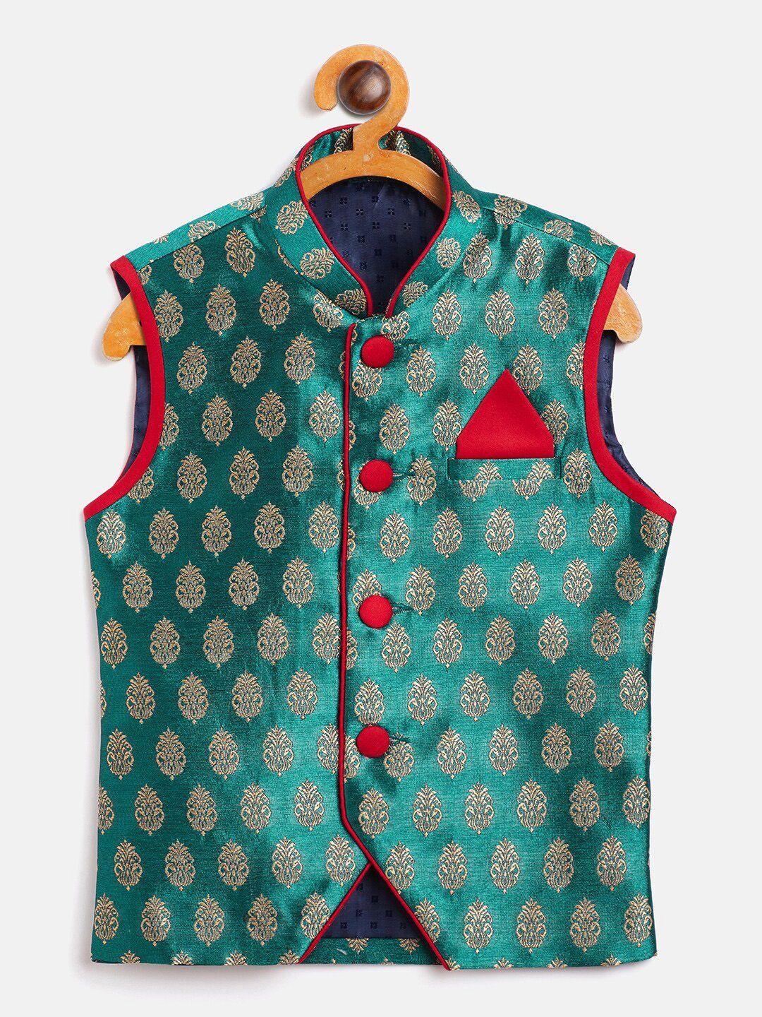 yk boys green self pattern buti nehru jacket with square pocket