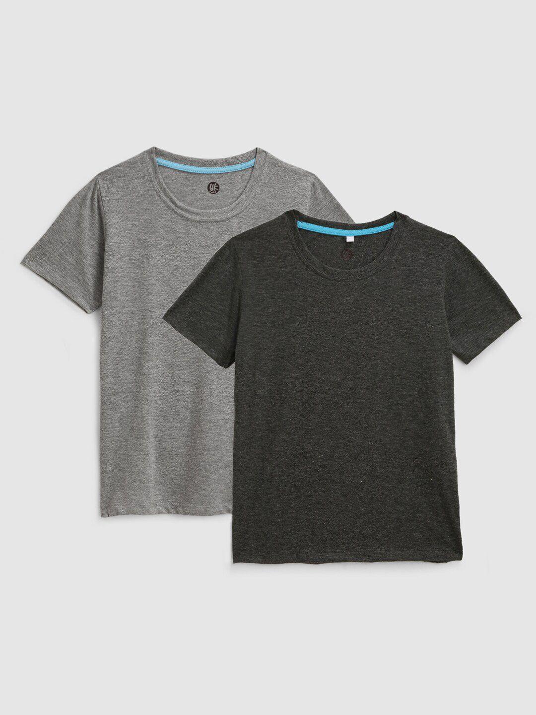 yk boys grey & black set of 2 cotton t-shirt