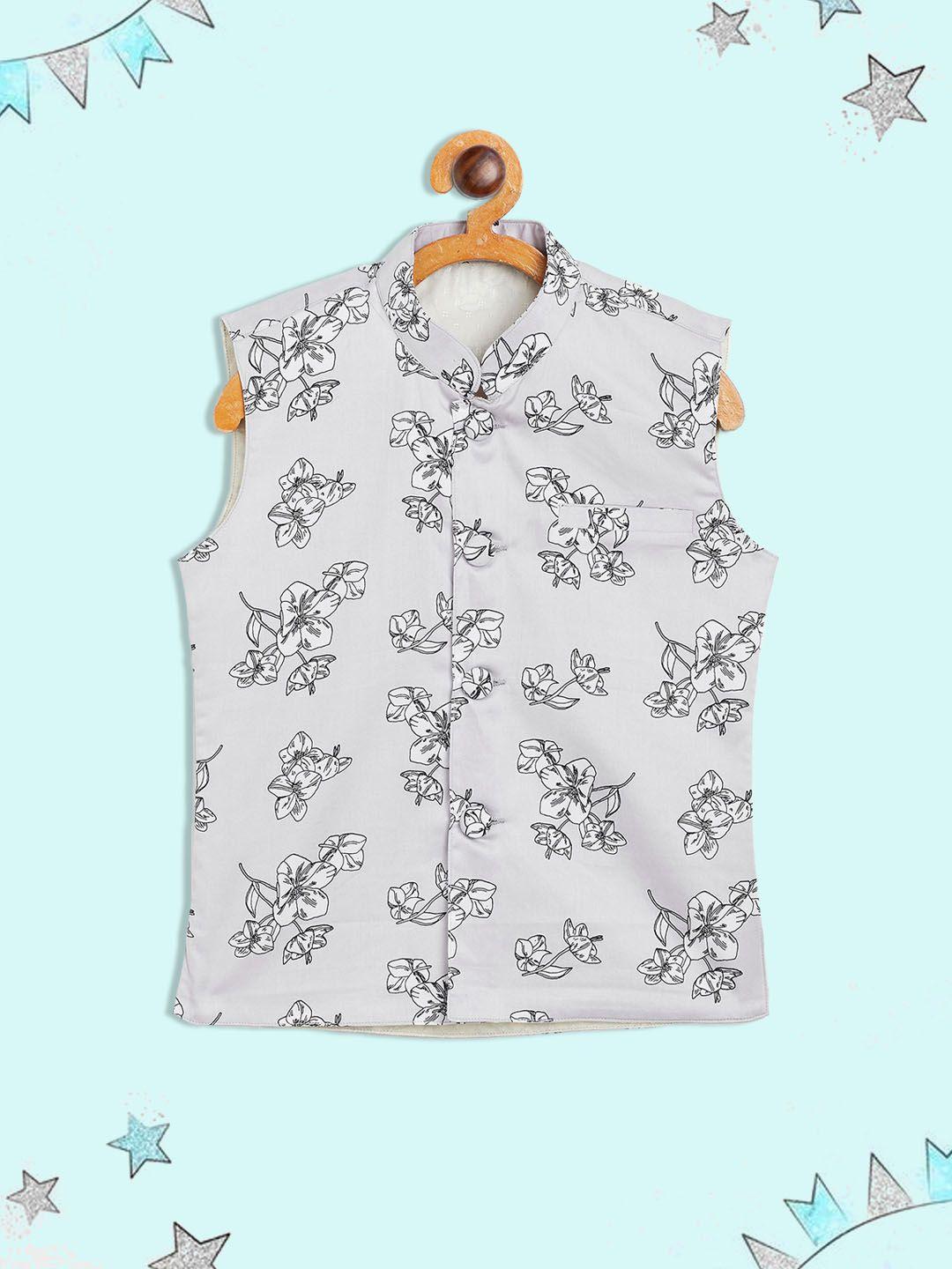 yk boys grey floral printed nehru jackets