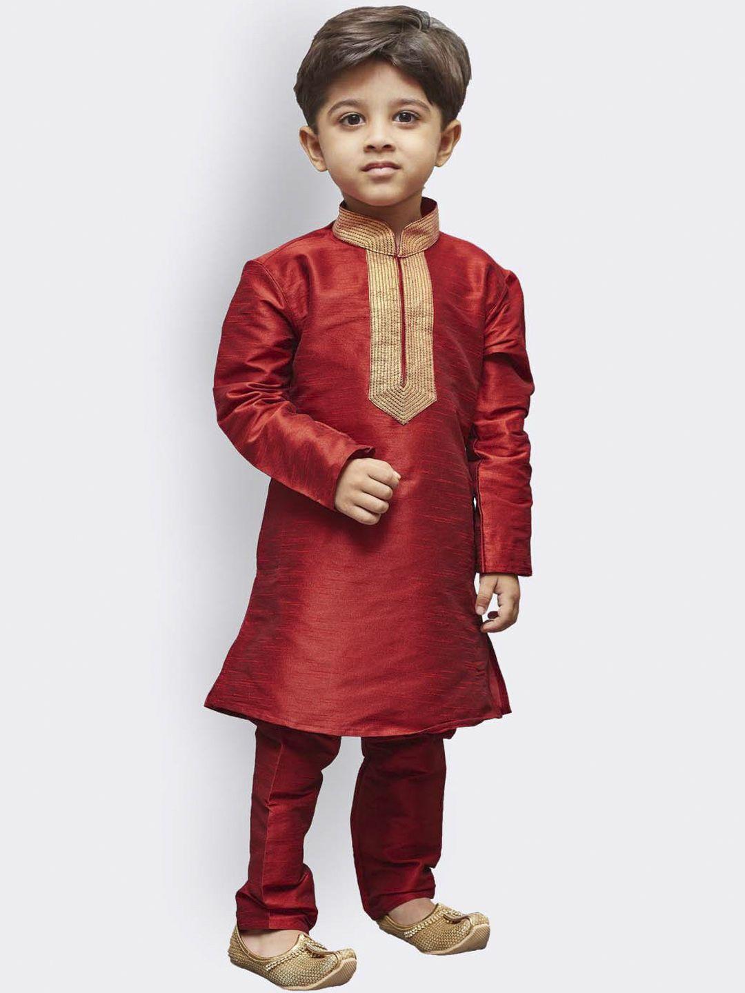 yk boys maroon embroidered kurta with pyjamas