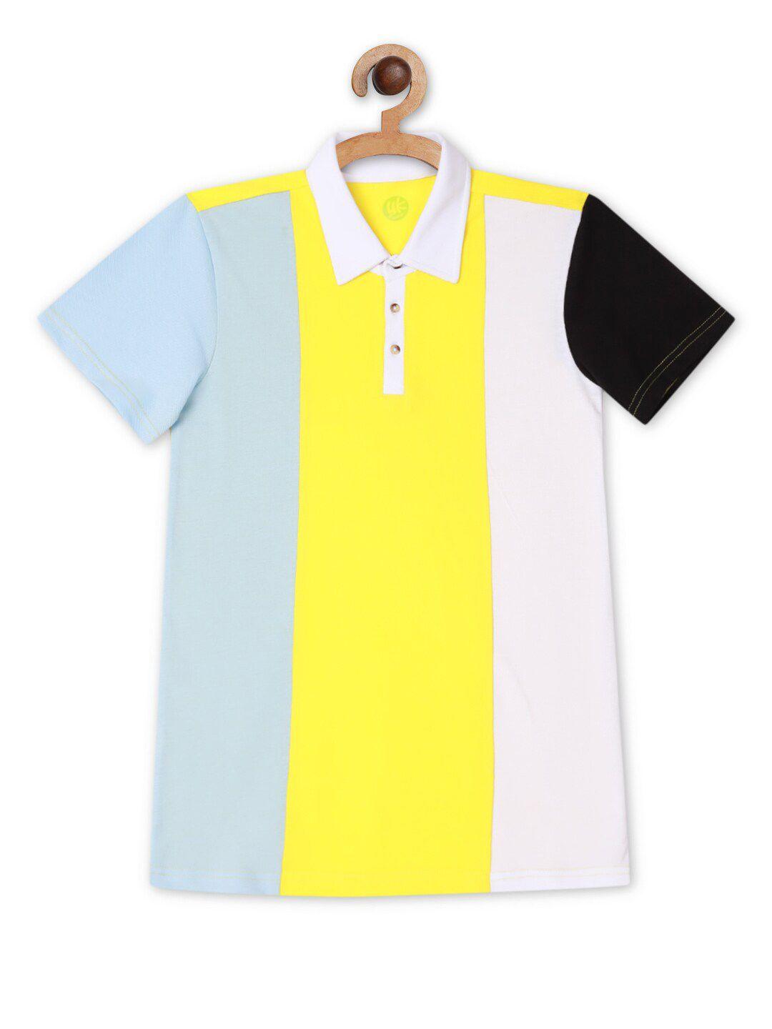 yk boys multicoloured colourblocked polo collar applique t-shirt