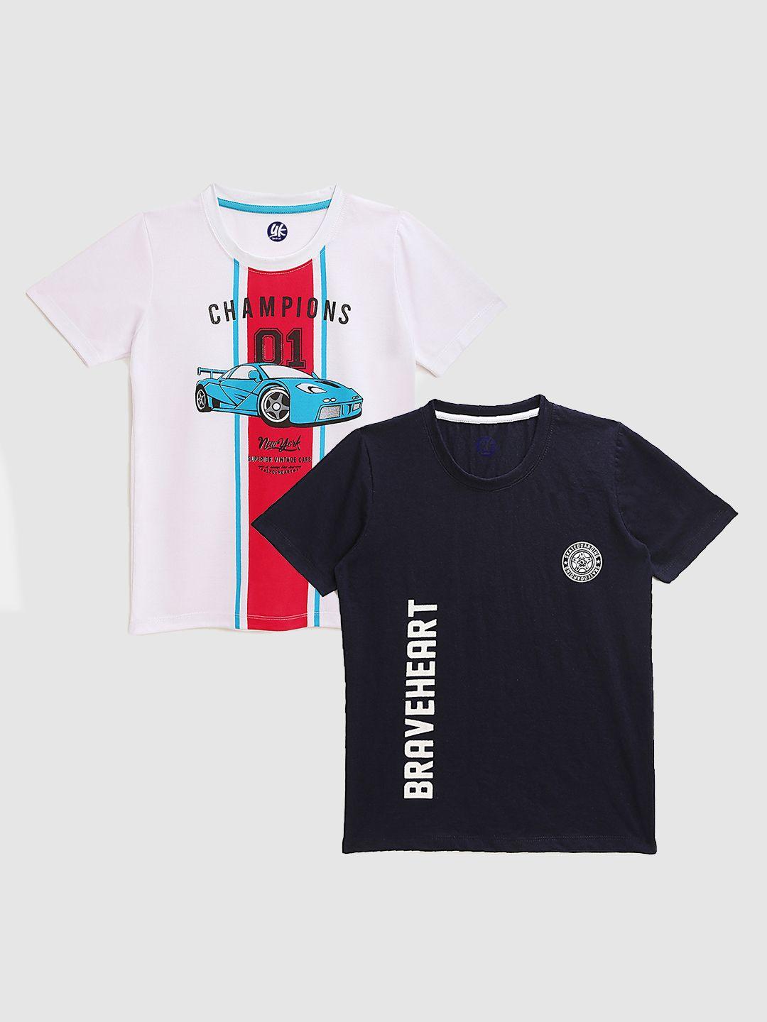 yk boys multicoloured typography set of 2 cotton t-shirt