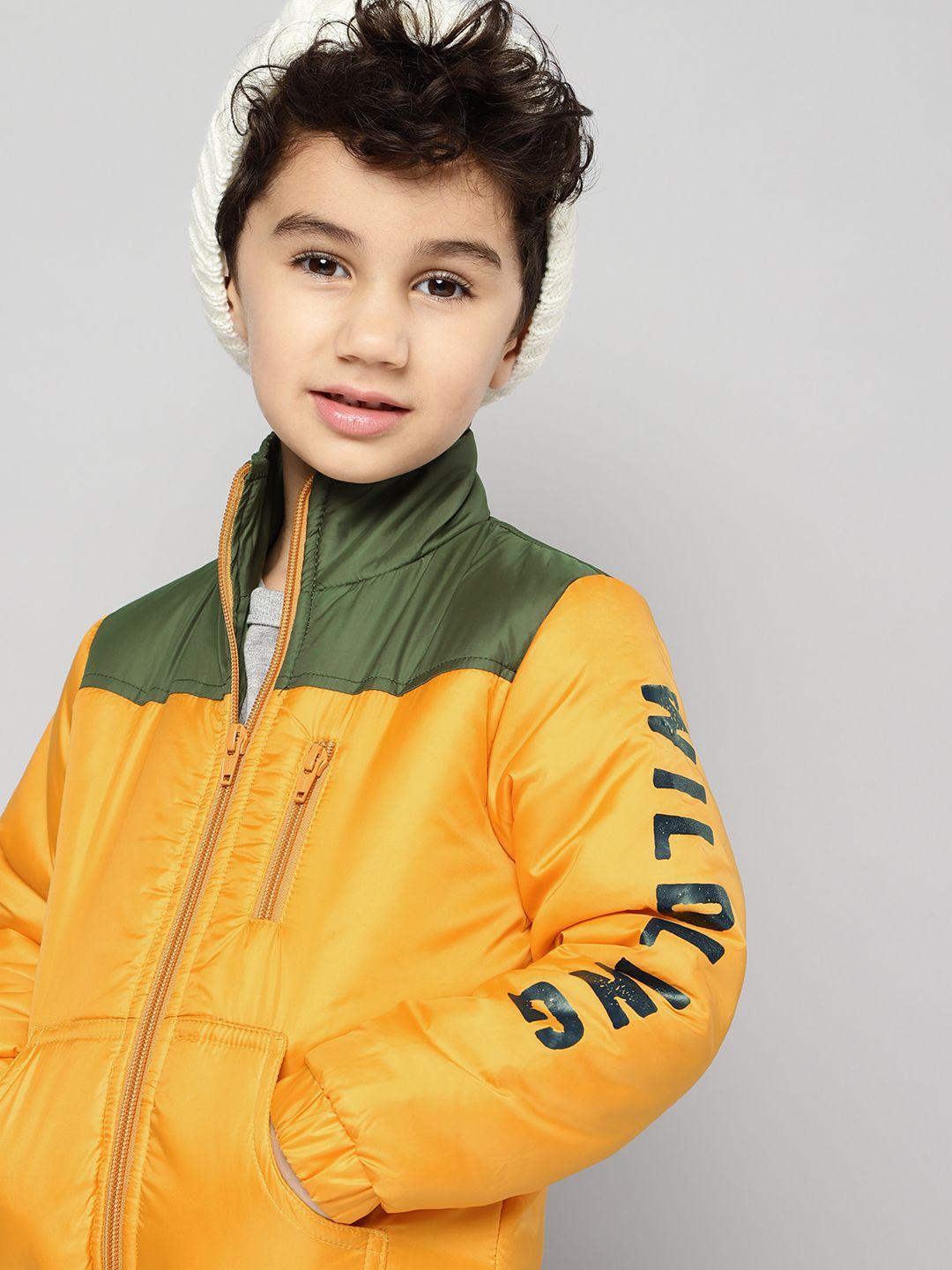 yk boys mustard yellow & green colourblocked padded jacket