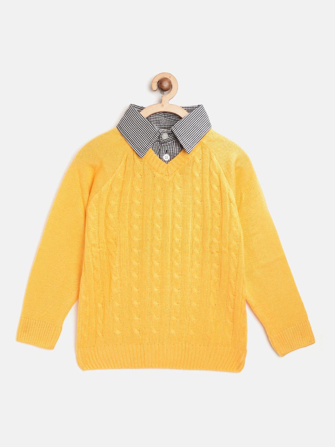 yk boys mustard yellow cable knit sweater