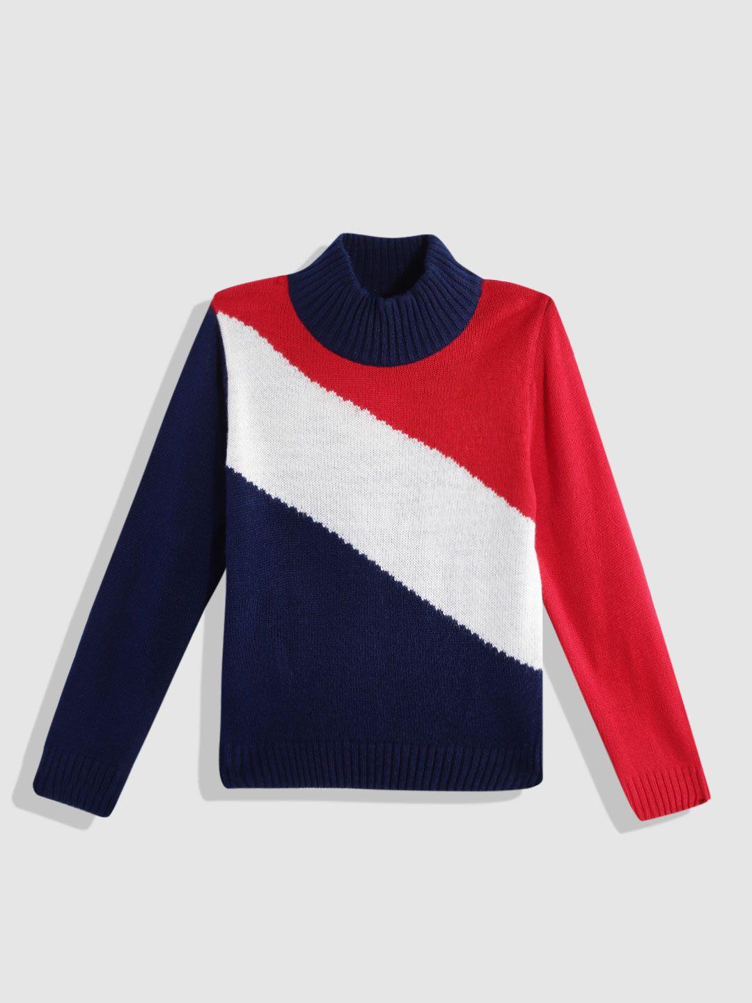 yk boys navy blue & red colourblocked pullover