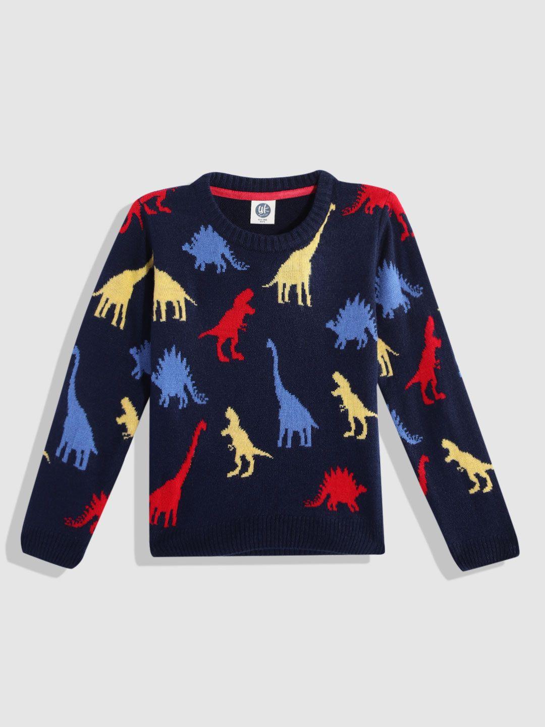 yk boys navy blue & red printed pullover