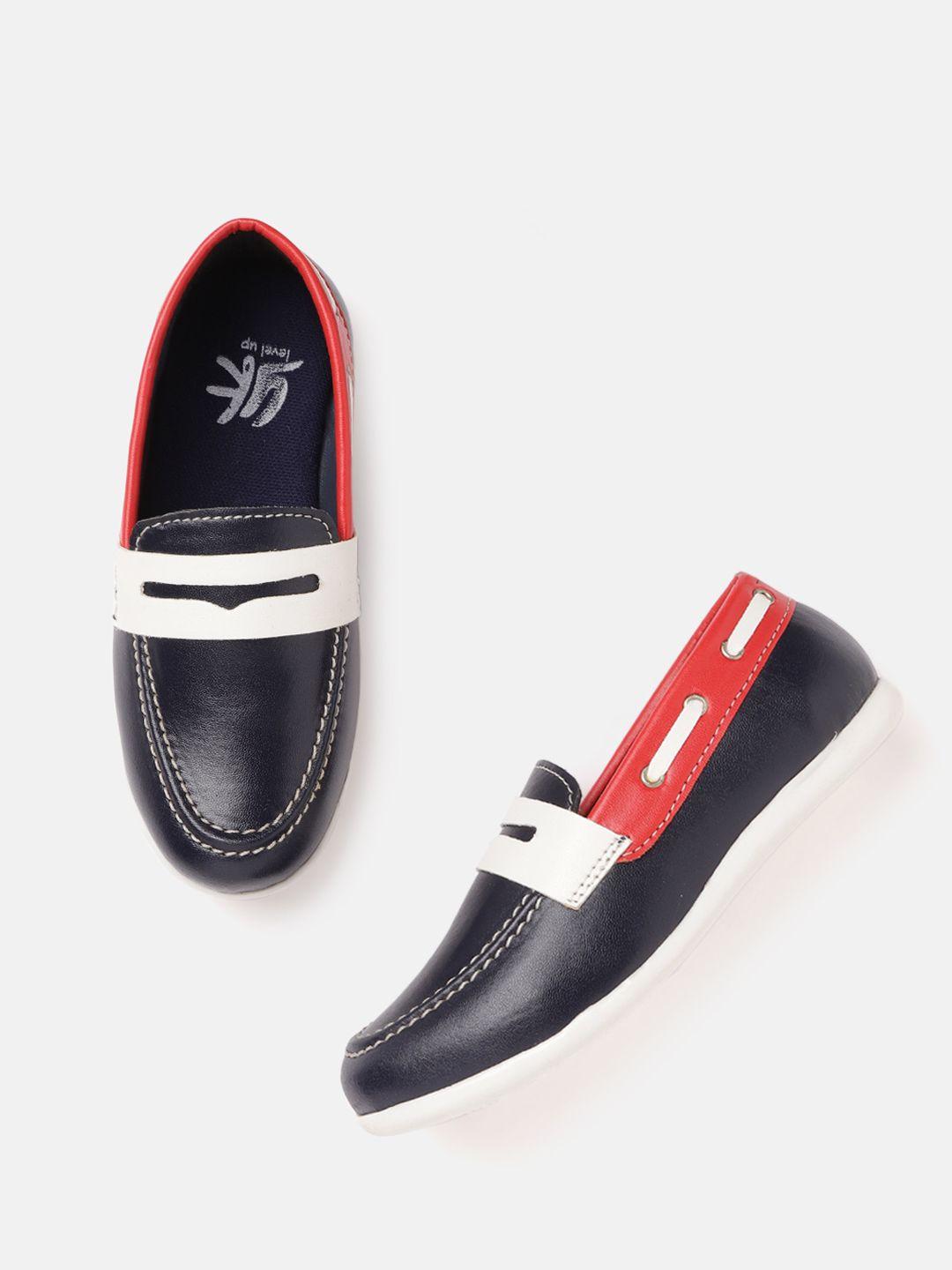 yk boys navy blue & white colourblocked penny loafers