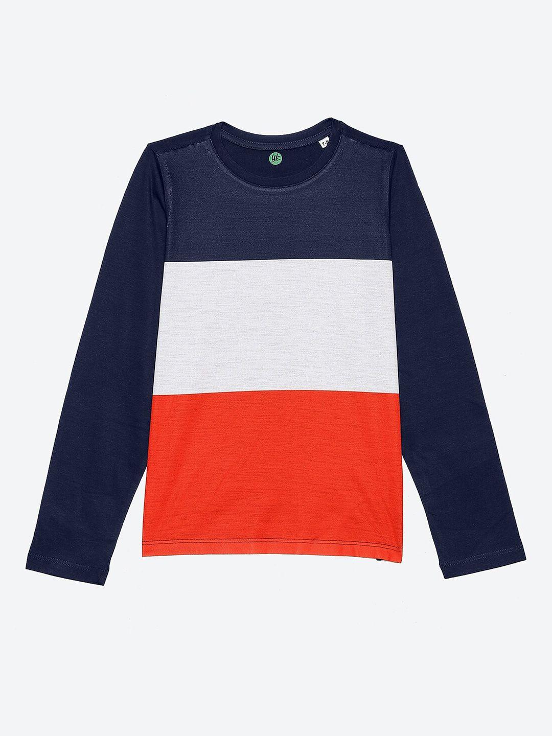 yk boys navy blue & white colourblocked striped t-shirt