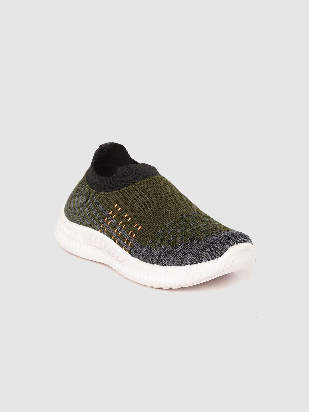 yk boys olive green & grey woven design slip-on sneakers