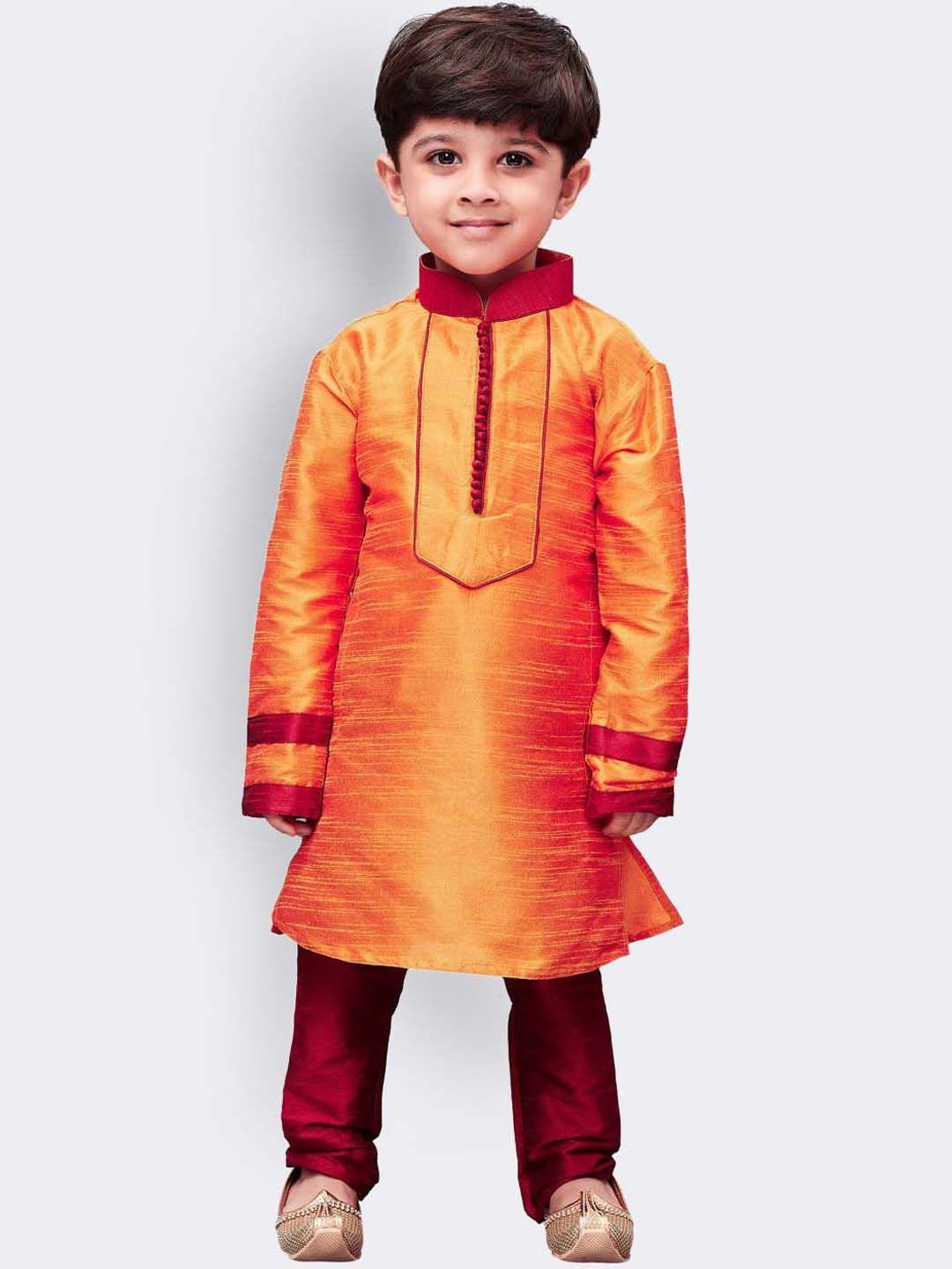 yk boys orange & maroon colourblocked kurta with pyjamas