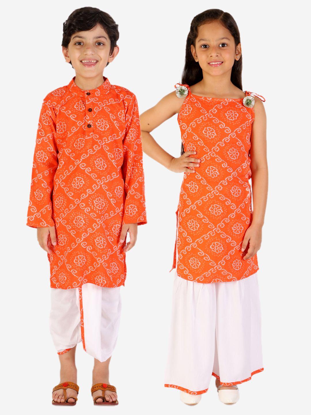 yk boys orange bandhani printed kurta with sharara