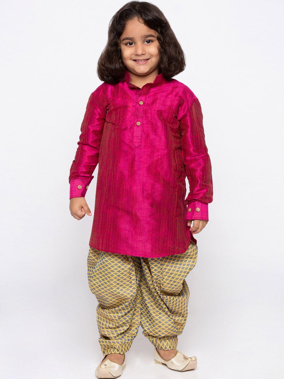 yk boys pink & yellow solid kurta with dhoti pants