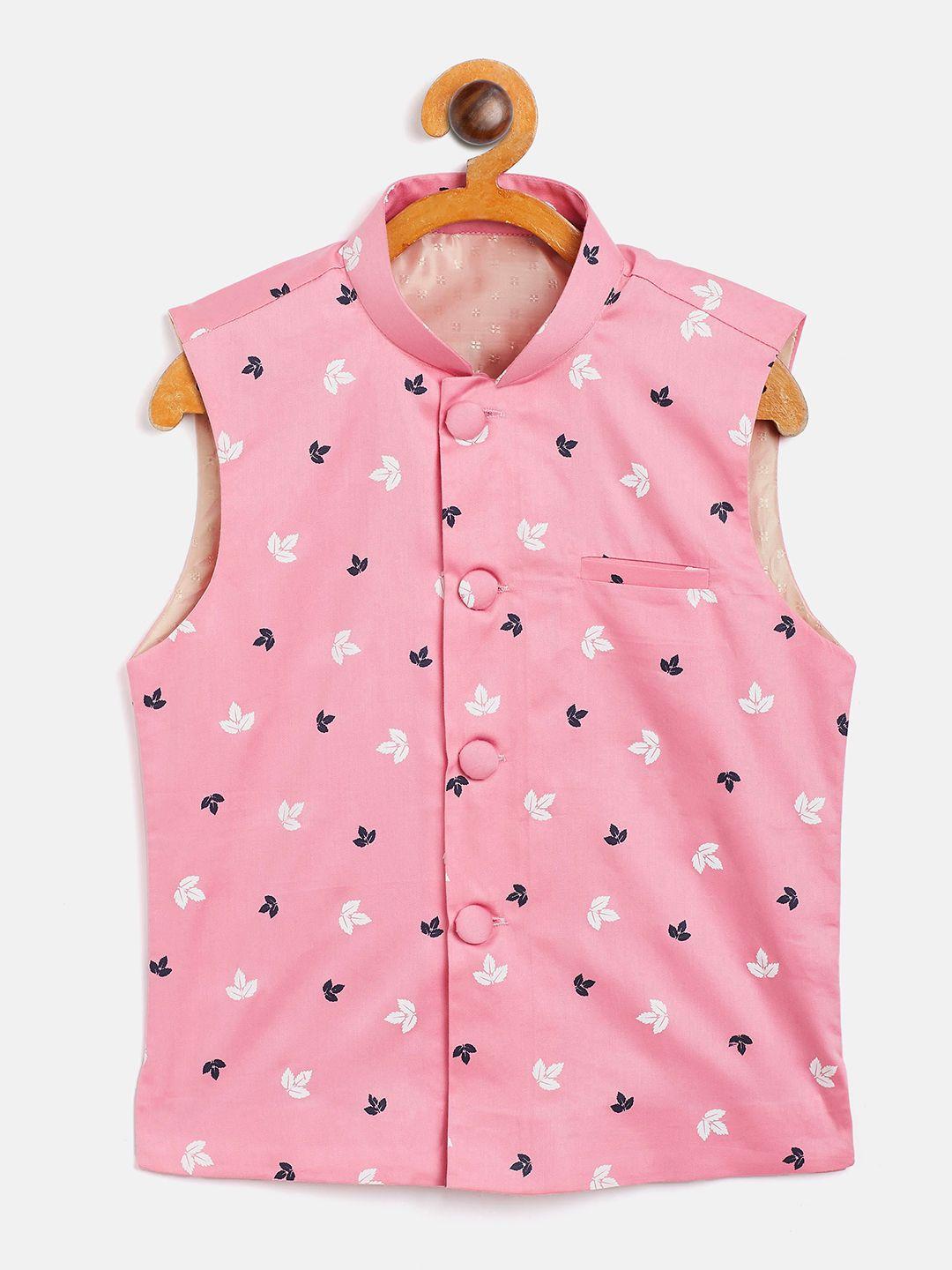 yk boys pink printed woven nehru jacket