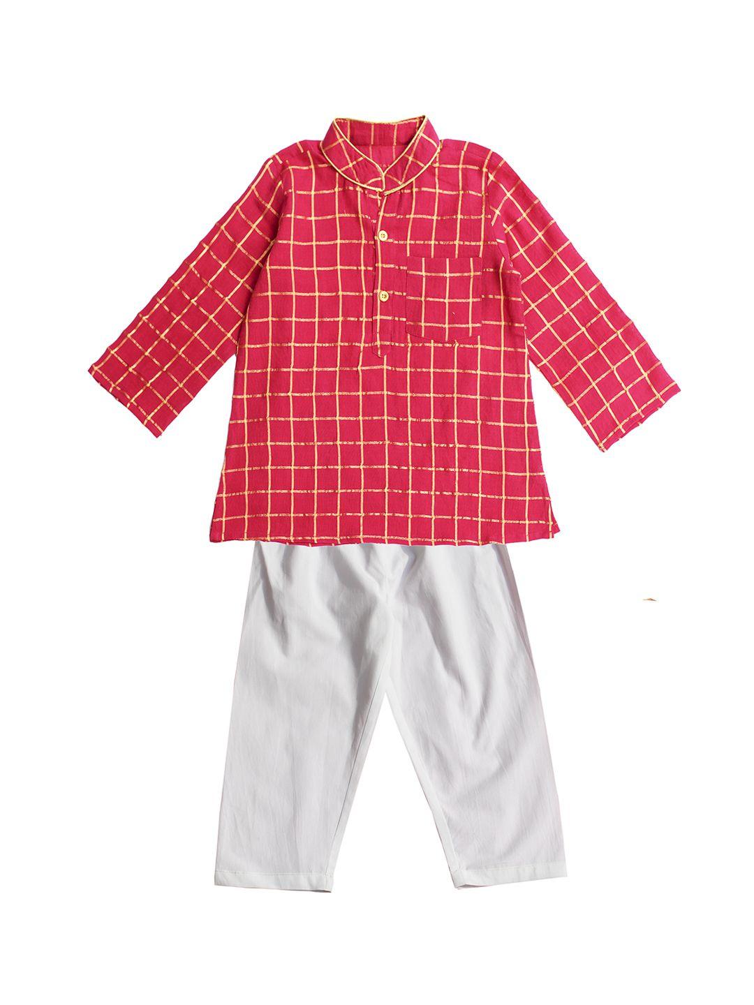 yk boys pink regular pure cotton kurta with pyjamas