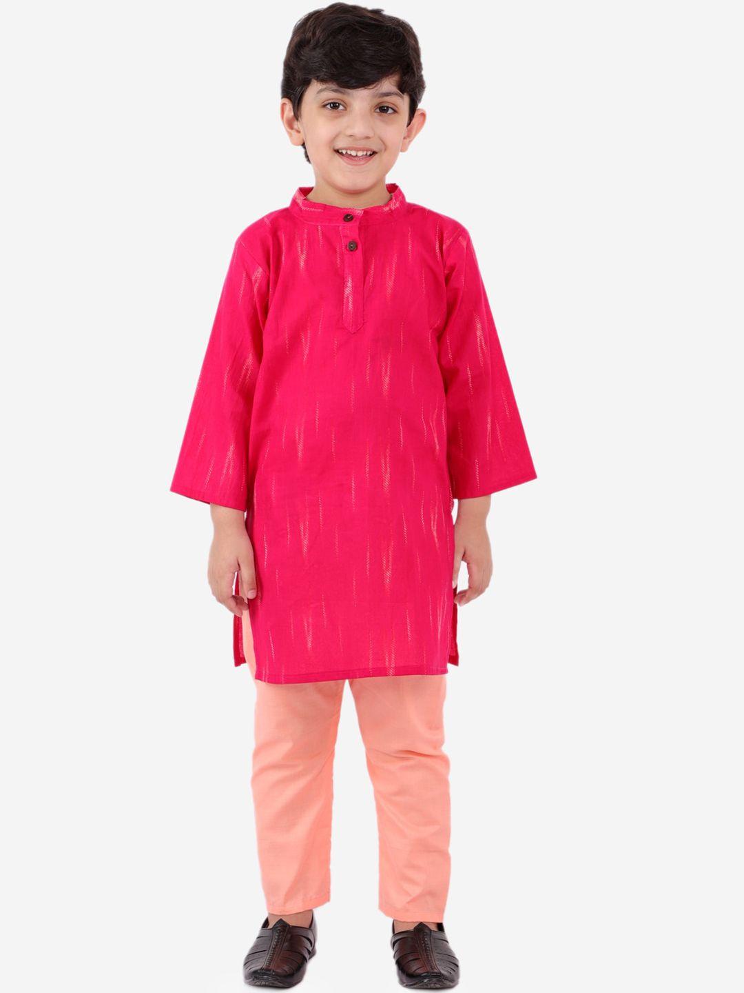 yk boys pink regular pure cotton kurta with pyjamas