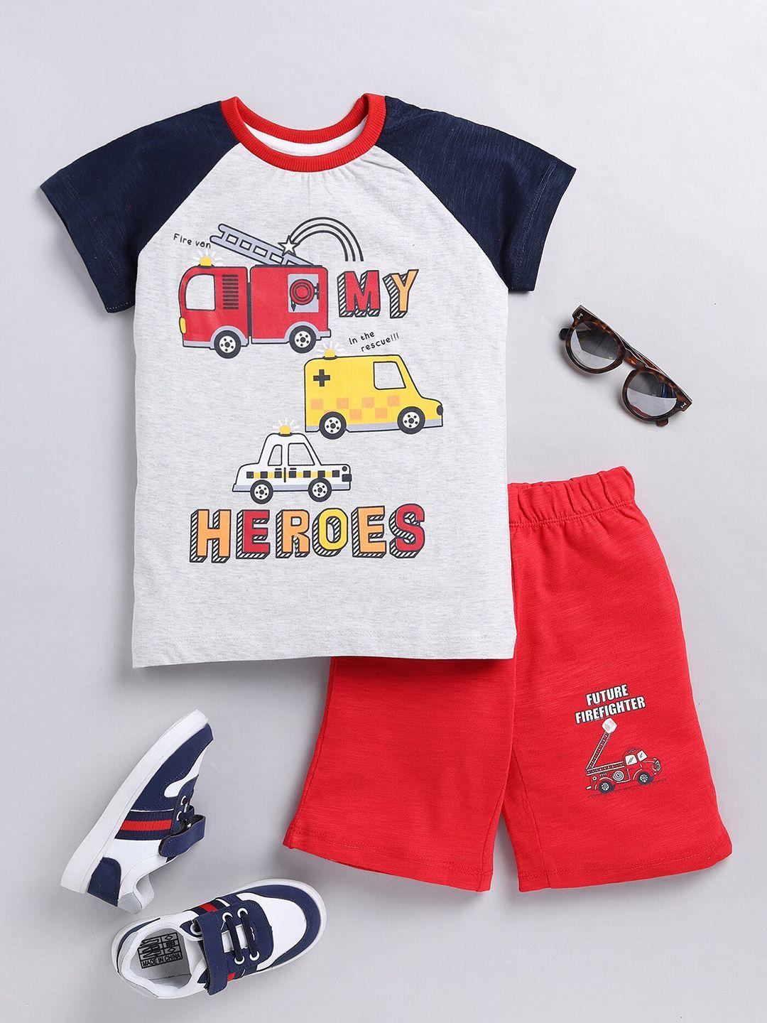 yk boys printed cotton t-shirt with shorts