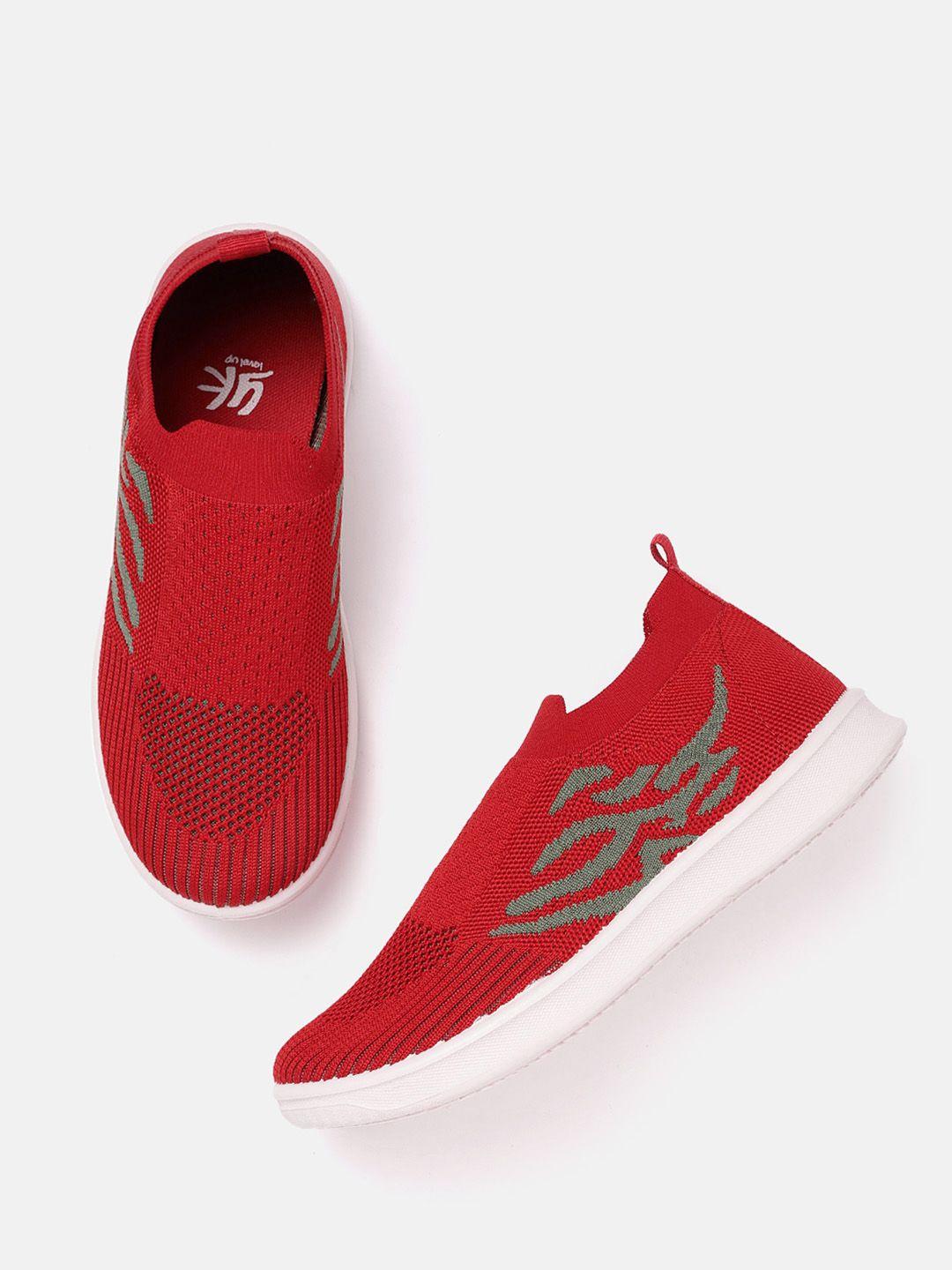 yk boys red & grey woven design sneakers